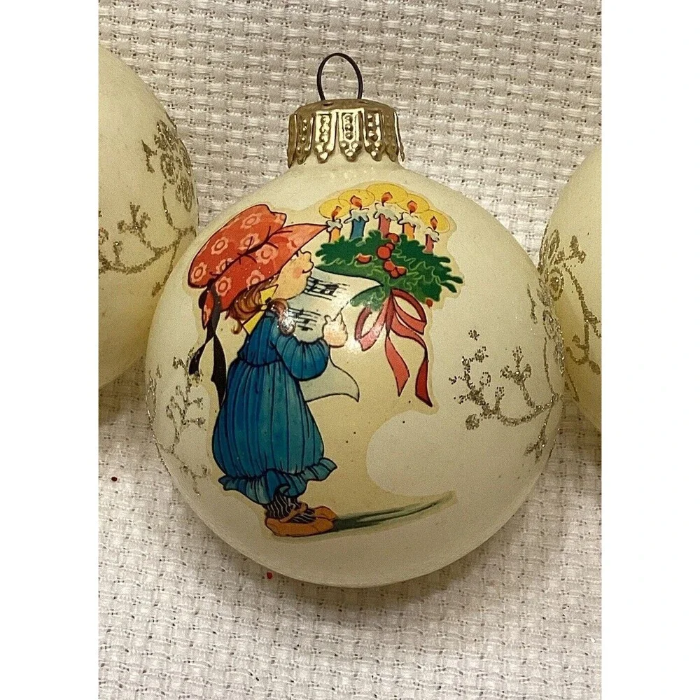 3 Vintage White Glass Christmas Ornaments West Germany Rag Doll/ Child/ Girl